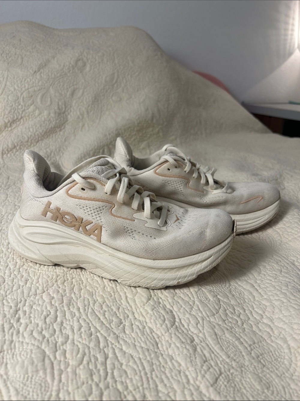 Hoka Women's White Cream Athletic Running Shoes